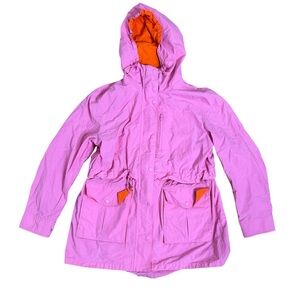 J Crew Perfect Lightweight Jacket Small Pink Orange Zip Hooded with Pockets